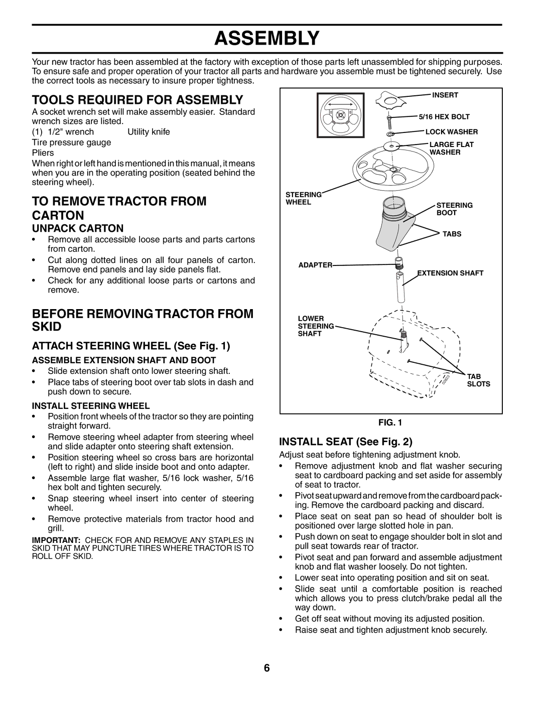 Poulan 194632 manual Tools Required for Assembly, To Remove Tractor from Carton, Before Removing Tractor from Skid 