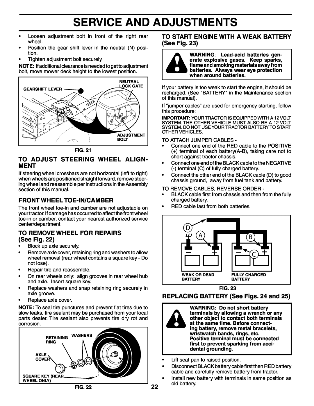 Poulan 194632 manual To Adjust Steering Wheel Align- Ment, Front Wheel Toe-In/Camber, TO REMOVE WHEEL FOR REPAIRS See Fig 