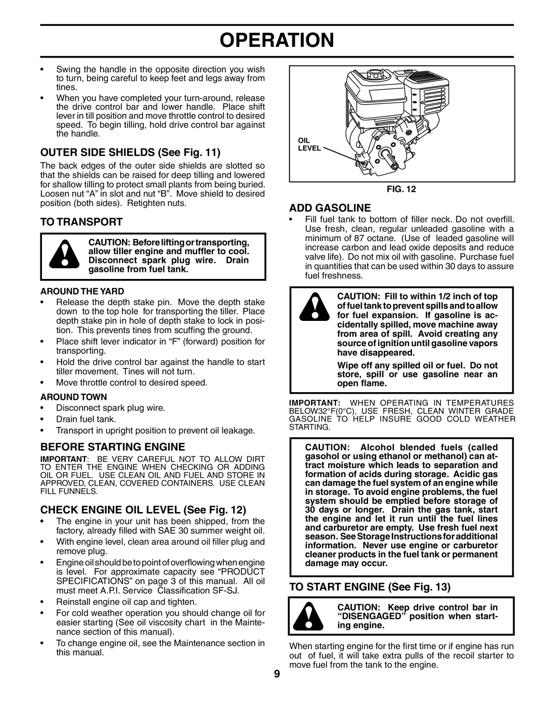 Poulan 194800 manual To Transport, Before Starting Engine, ADD Gasoline 