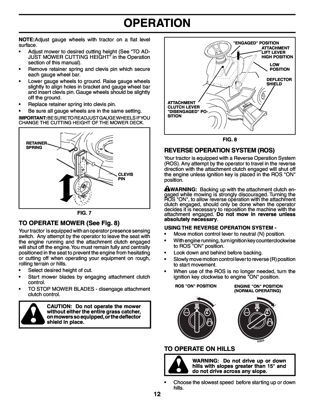 Poulan 194831 manual TO OPERATE MOWER See Fig, Reverse Operation System Ros, To Operate On Hills 