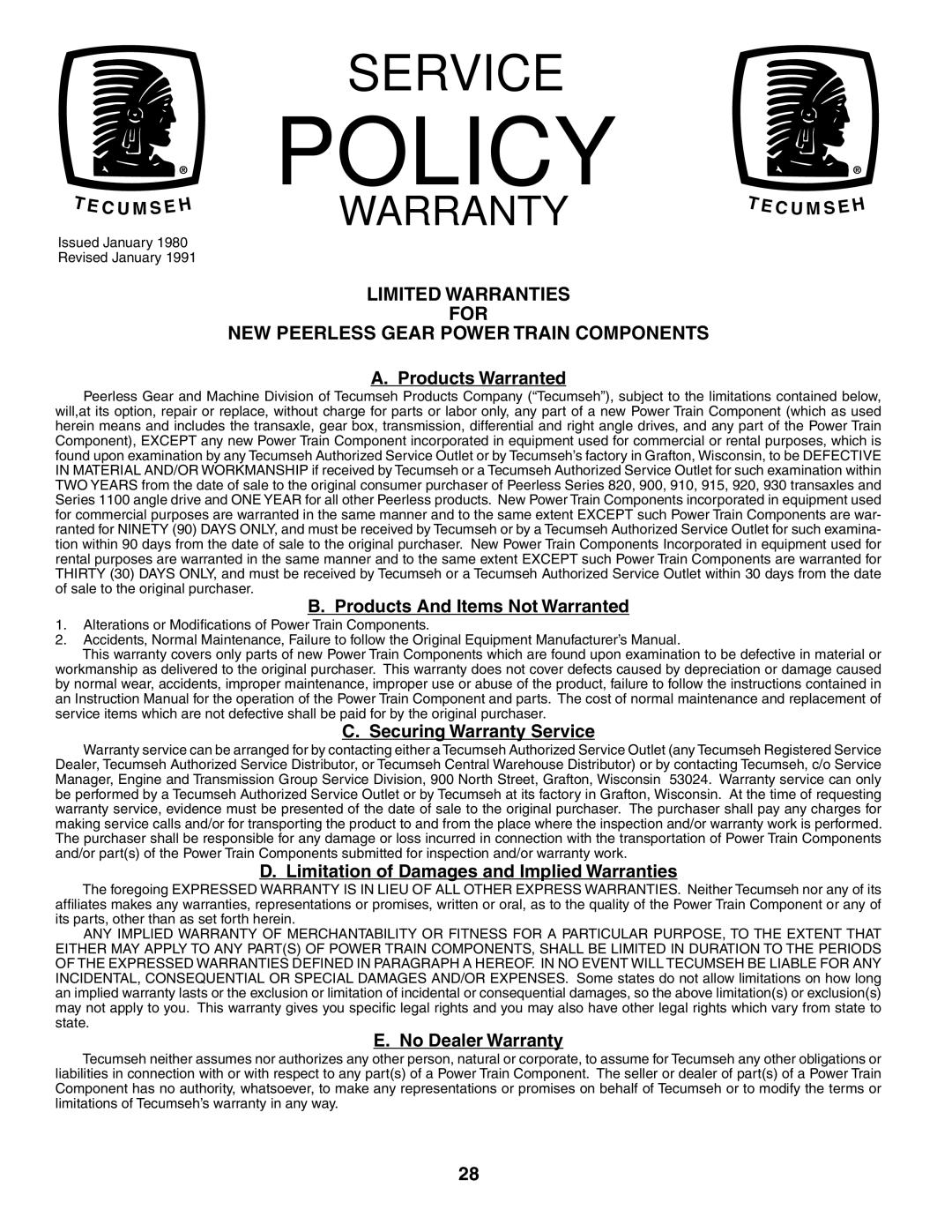 Poulan 194990 manual Policy 