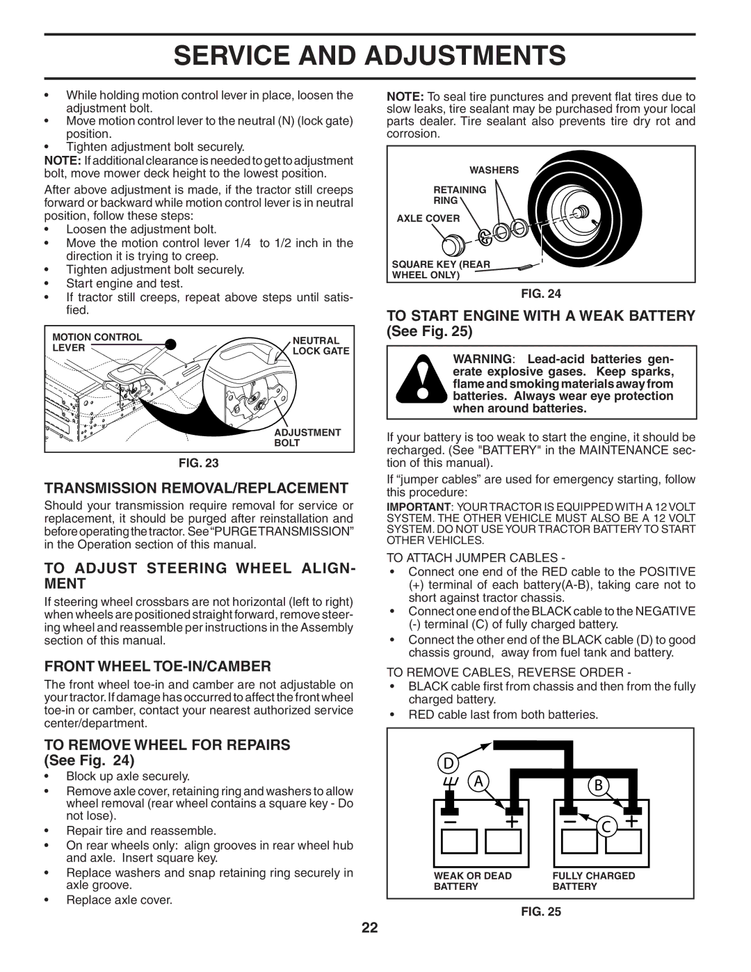 Poulan 194992 manual Transmission REMOVAL/REPLACEMENT, To Adjust Steering Wheel ALIGN- Ment, Front Wheel TOE-IN/CAMBER 