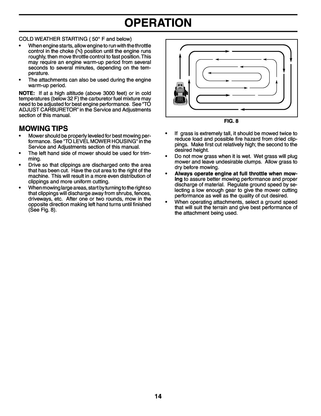 Poulan 194993 manual Mowing Tips, Operation 
