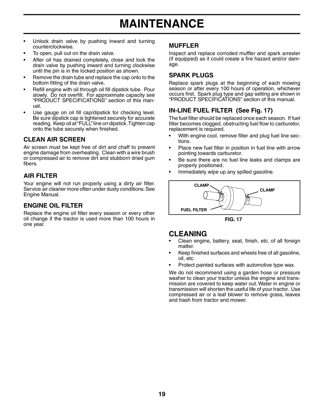 Poulan 195032 manual Cleaning 