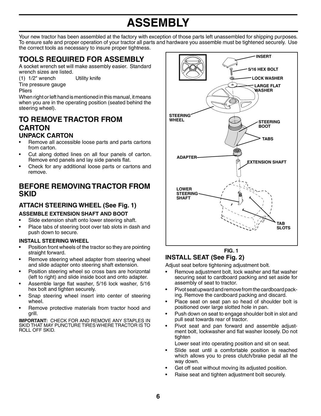 Poulan 195506 manual Tools Required for Assembly, To Remove Tractor from Carton, Before Removing Tractor from Skid 