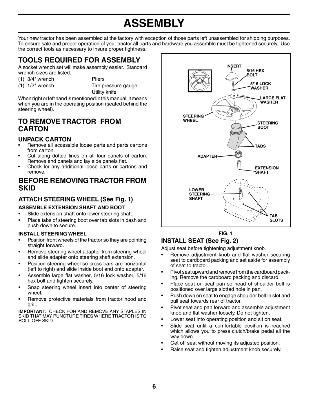 Poulan 195620 manual Tools Required for Assembly, To Remove Tractor from Carton, Before Removing Tractor from Skid 