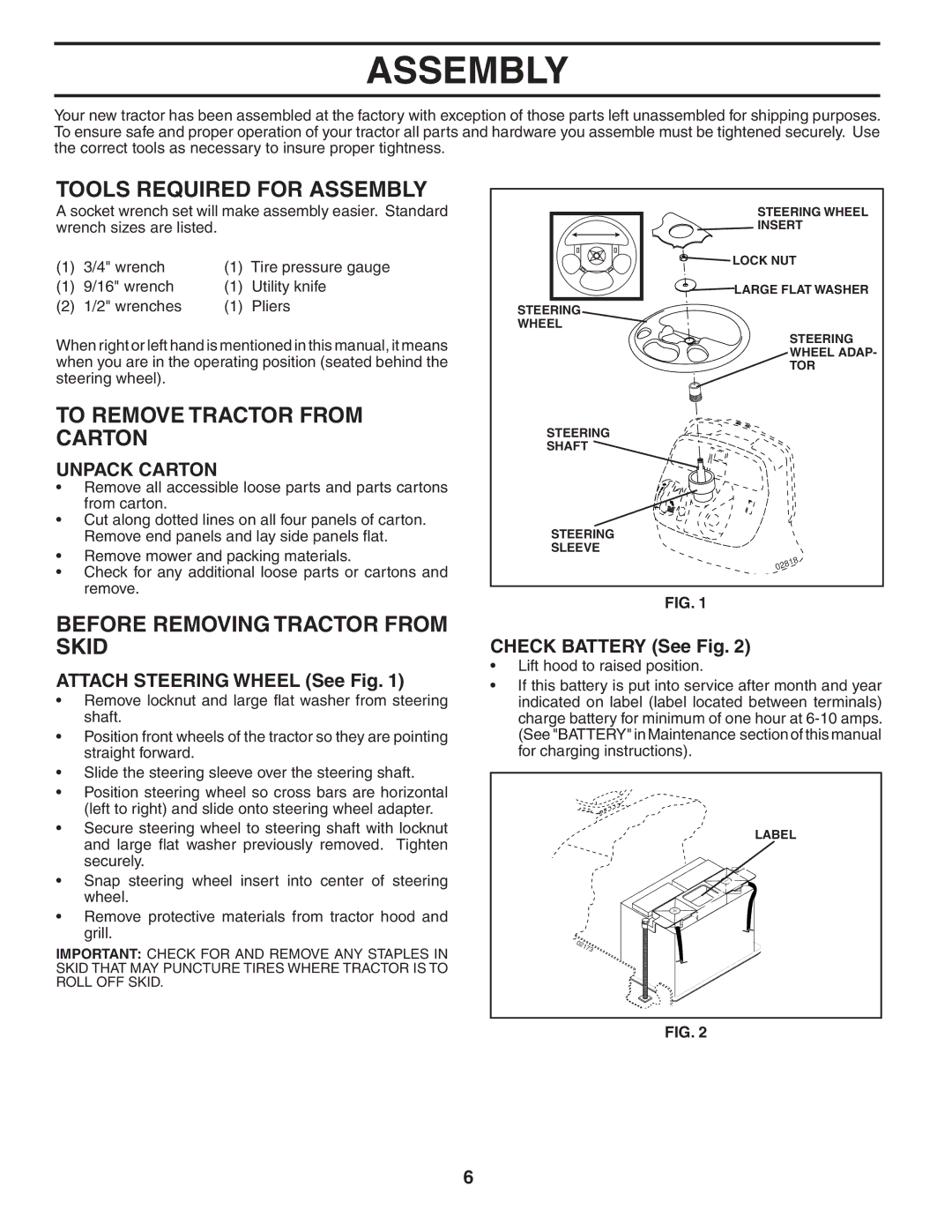 Poulan 195806 manual Tools Required for Assembly, To Remove Tractor from Carton, Before Removing Tractor from Skid 