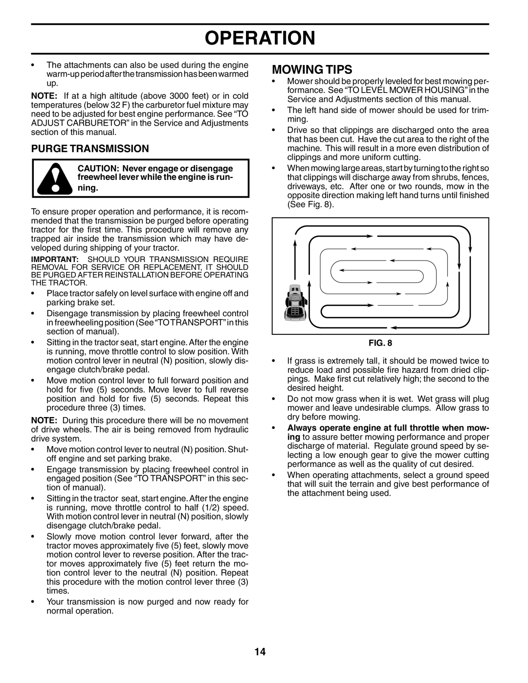 Poulan 197022 manual Mowing Tips, Purge Transmission 