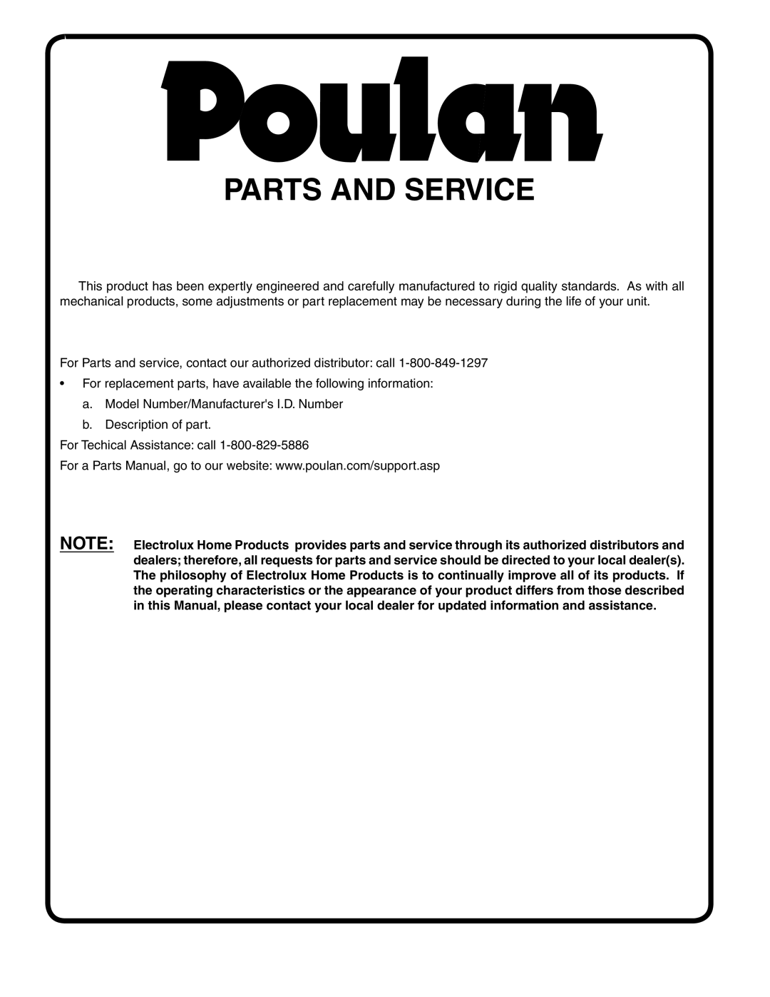 Poulan 197022 manual Parts and Service 