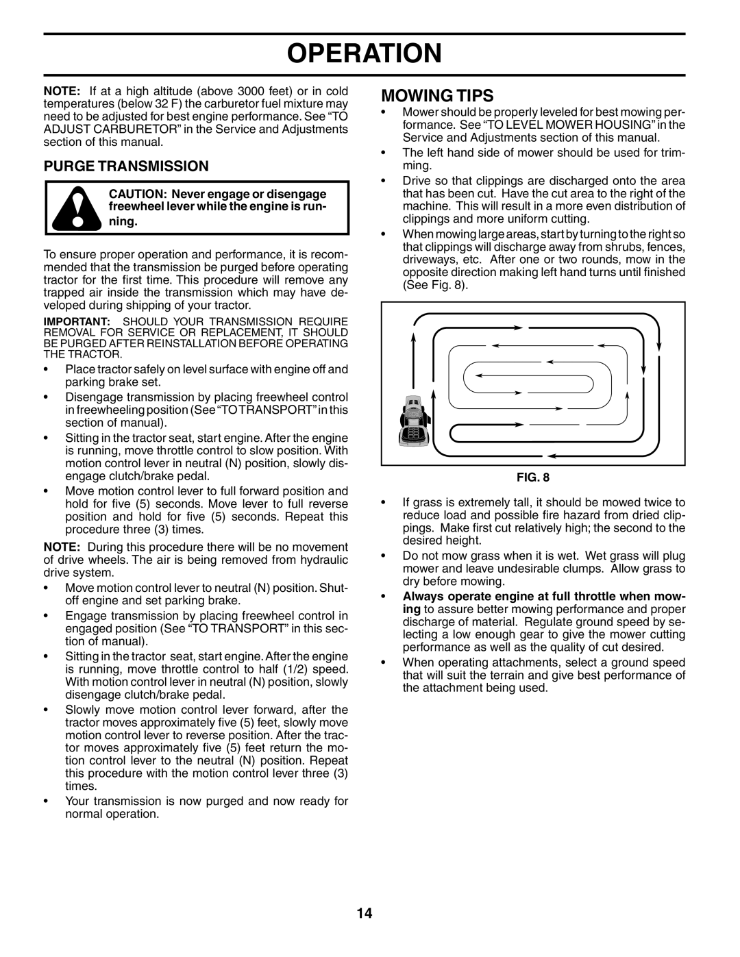 Poulan 197418, 96012000402 manual Mowing Tips, Purge Transmission 