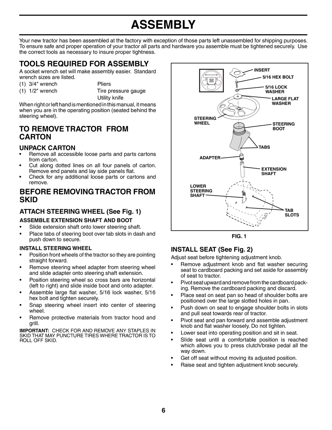 Poulan 197498 manual Tools Required for Assembly, To Remove Tractor from Carton, Before Removing Tractor from Skid 