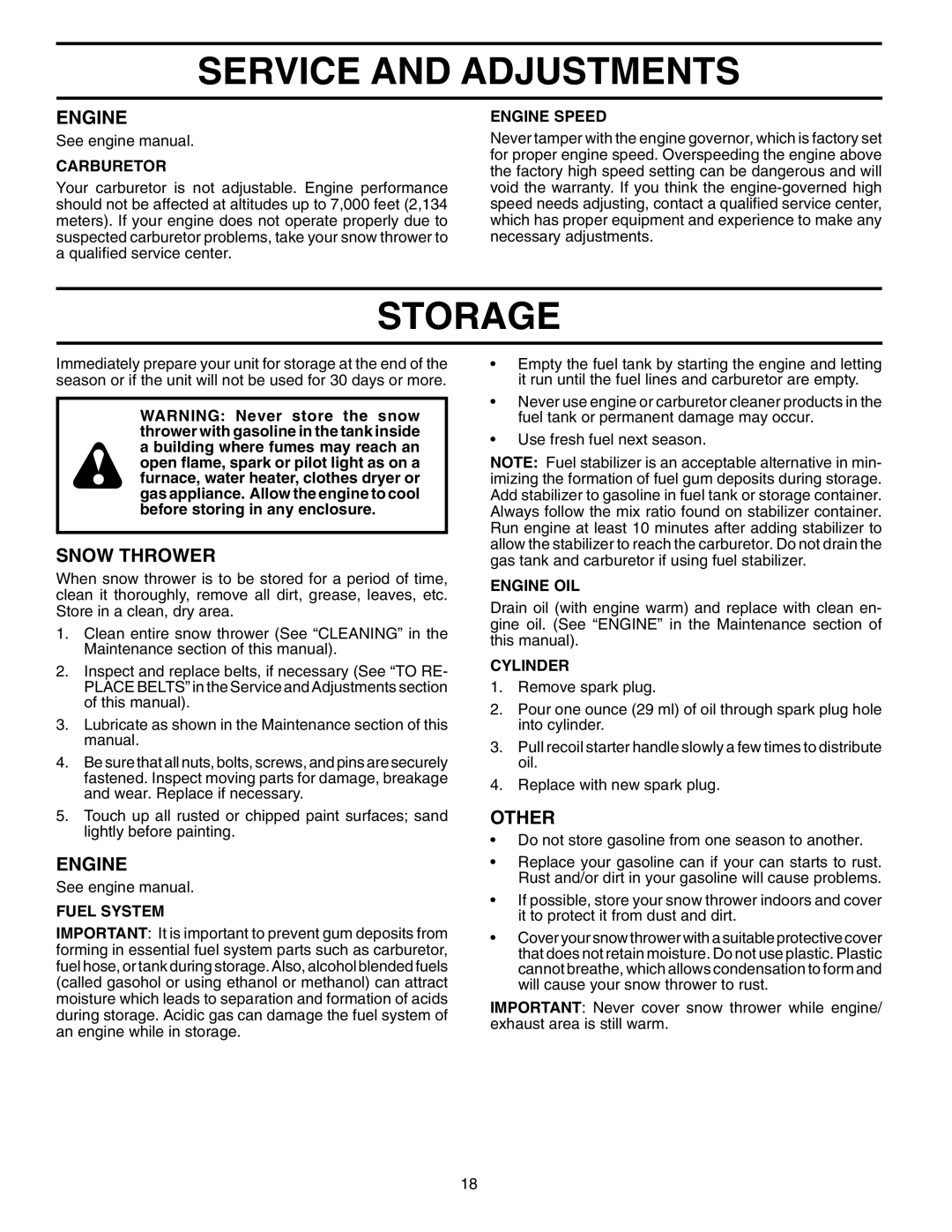 Poulan 199248 owner manual Storage, Other 