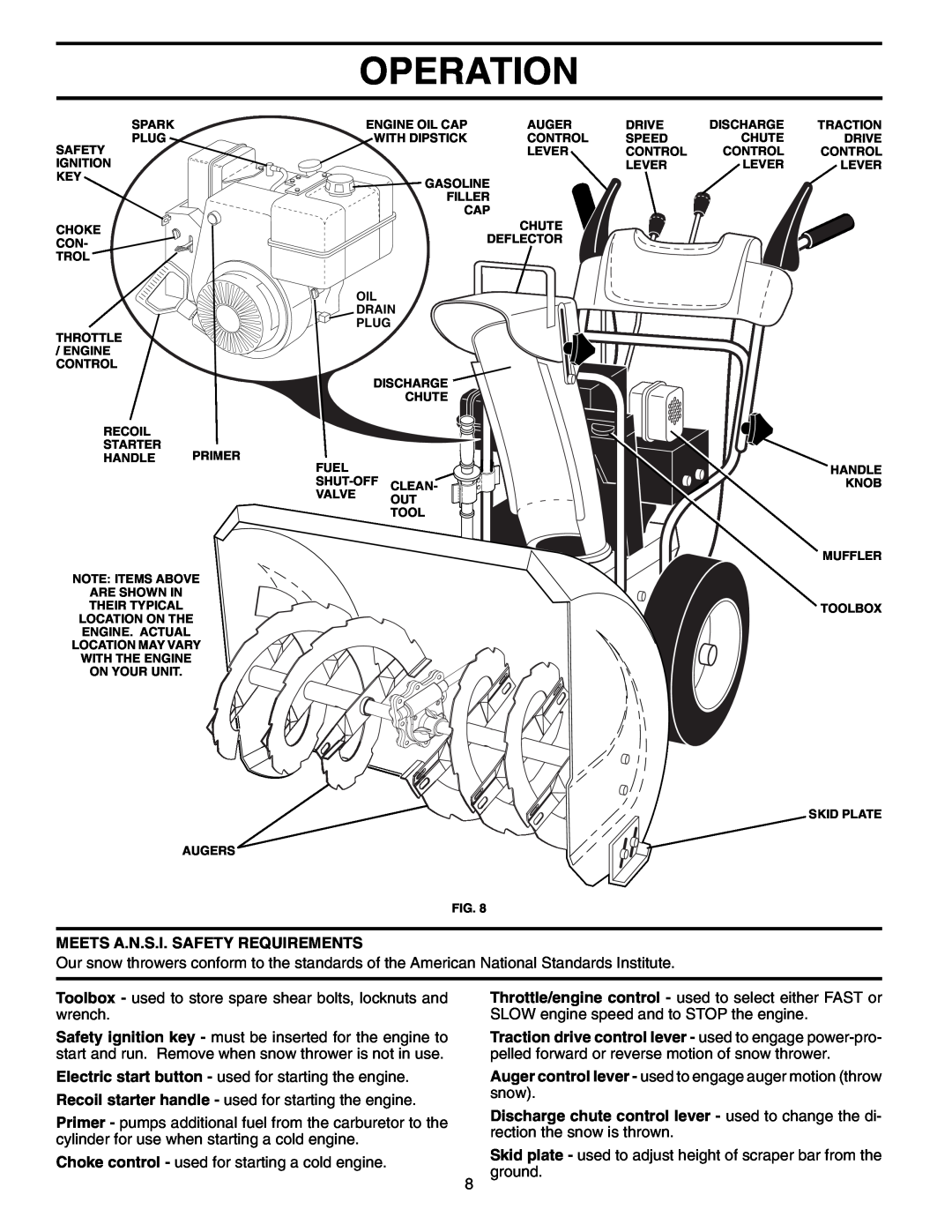 Poulan 199350 owner manual Operation, Meets A.N.S.I. Safety Requirements 