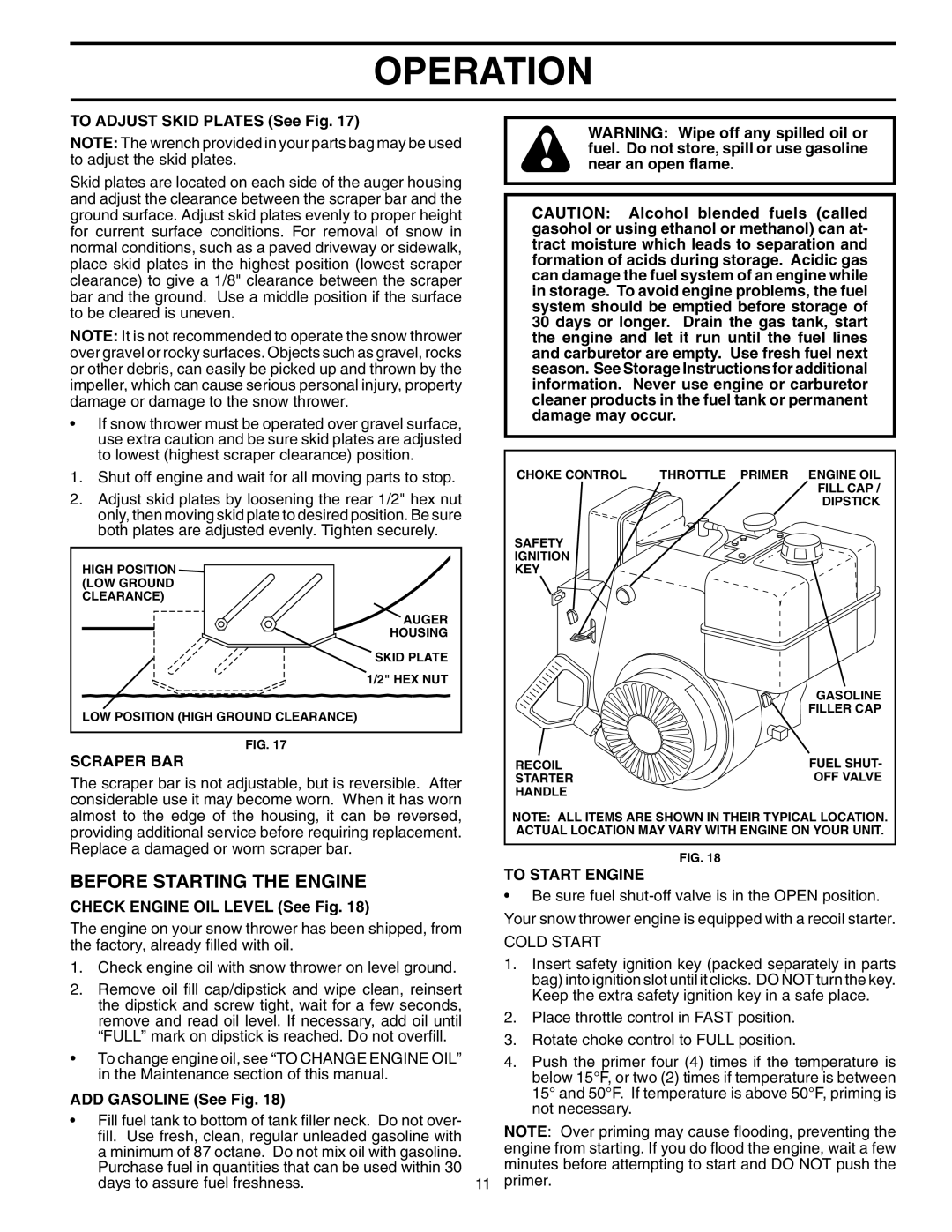 Poulan 199350 owner manual Before Starting the Engine, Scraper BAR, To Start Engine 