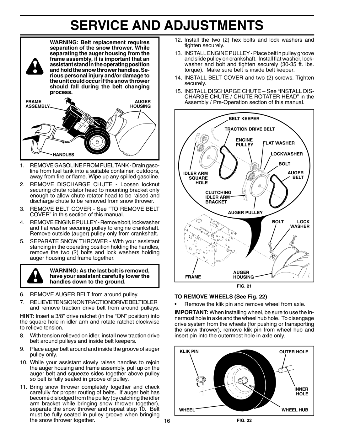 Poulan 199350 owner manual To Remove Wheels See Fig 