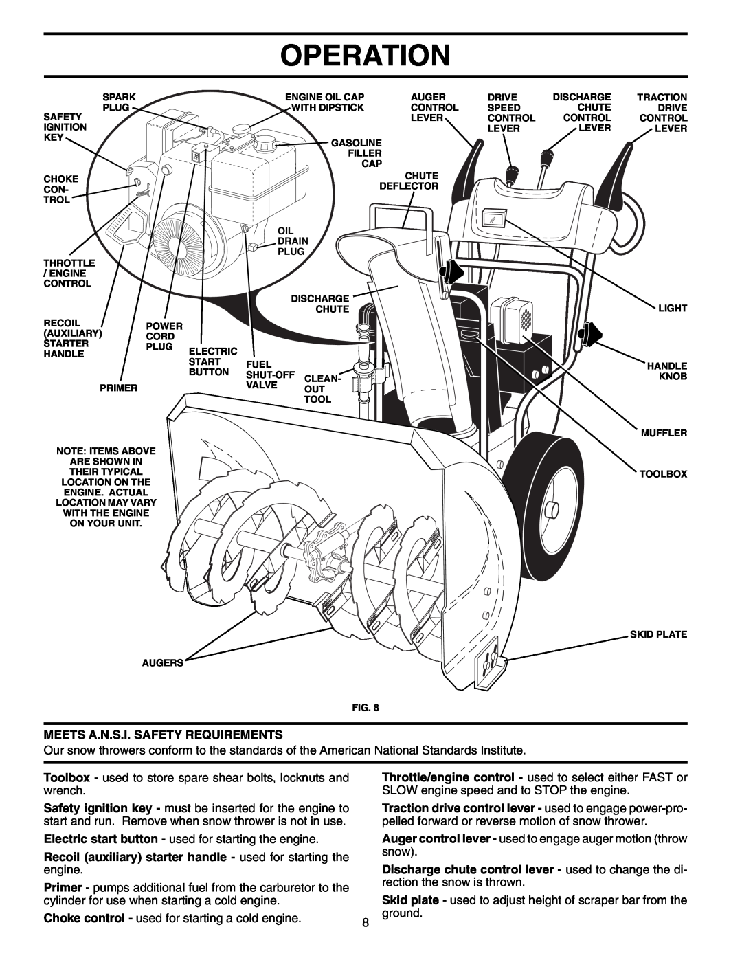 Poulan 199434 owner manual Operation, Meets A.N.S.I. Safety Requirements 