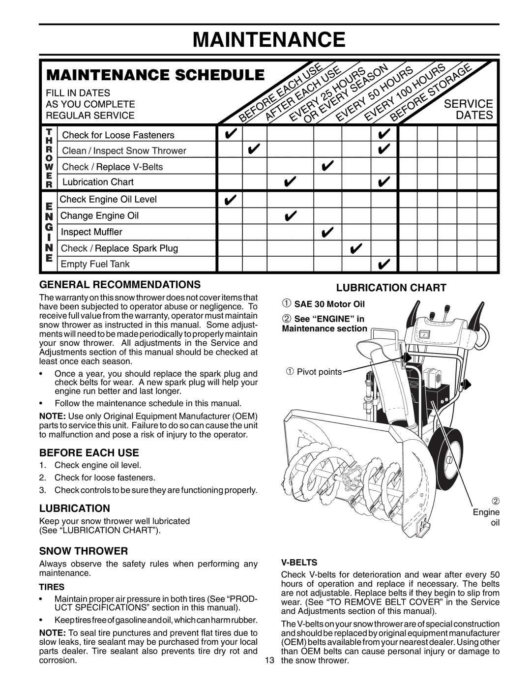 Poulan 199434 owner manual Maintenance 