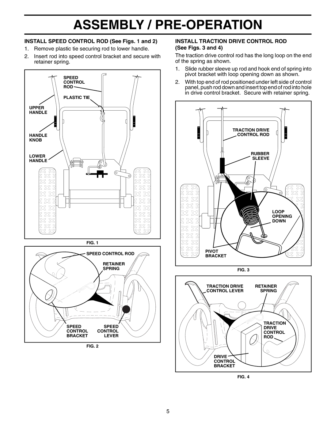 Poulan 199434 owner manual Install Speed Control ROD See Figs, Install Traction Drive Control ROD See Figs 