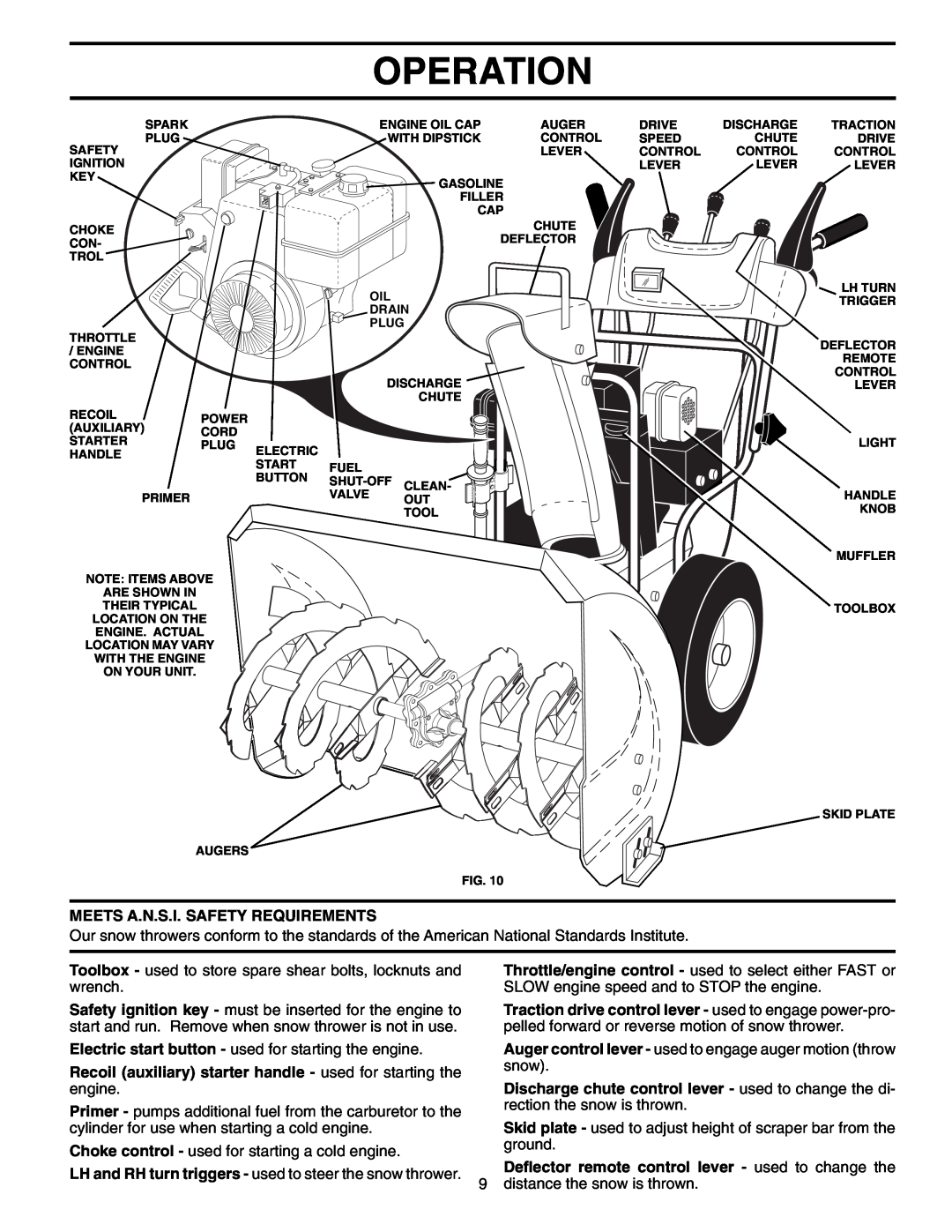 Poulan 199600 owner manual Operation, Meets A.N.S.I. Safety Requirements 