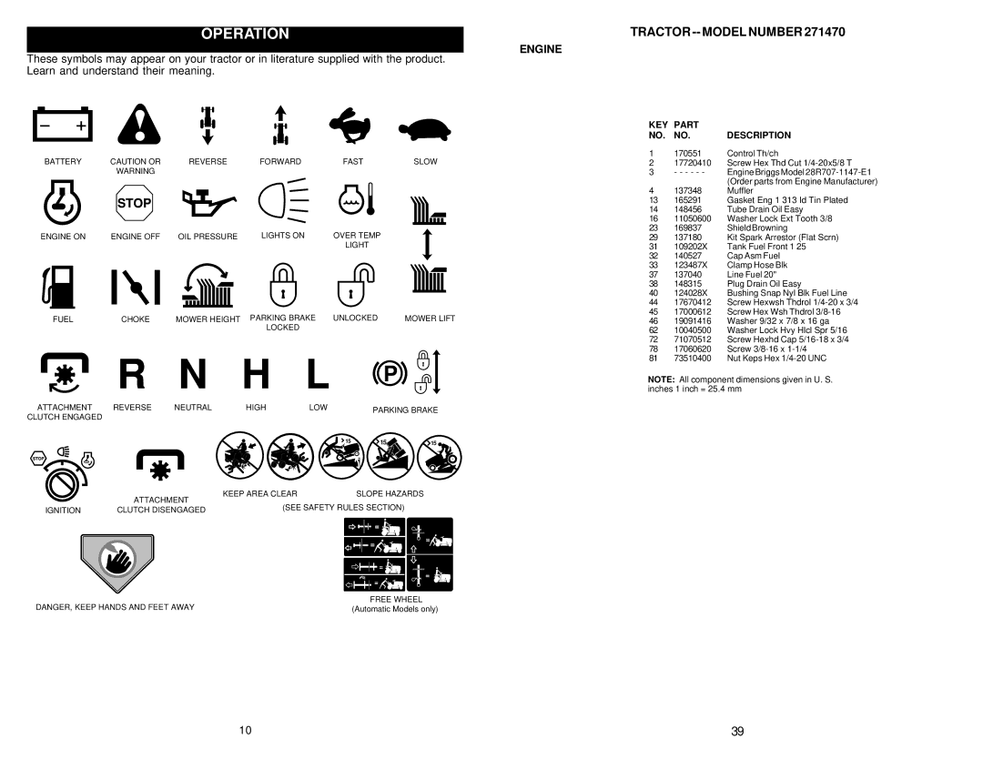 Poulan 2001-01, 177110 owner manual Engine, KEY Part NO. no Description 