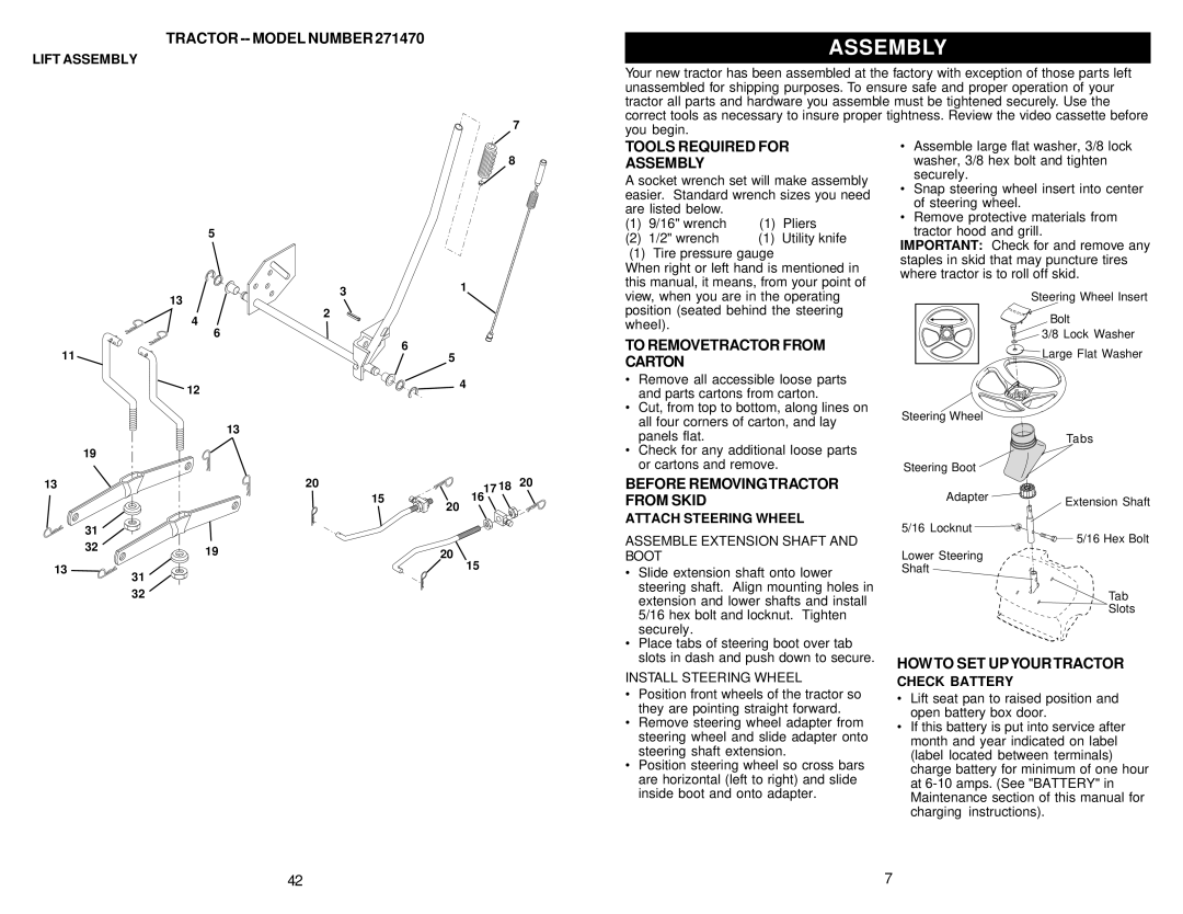 Poulan 177110, 2001-01 Tools Required for Assembly, To Removetractor from Carton, Before Removingtractor from Skid 