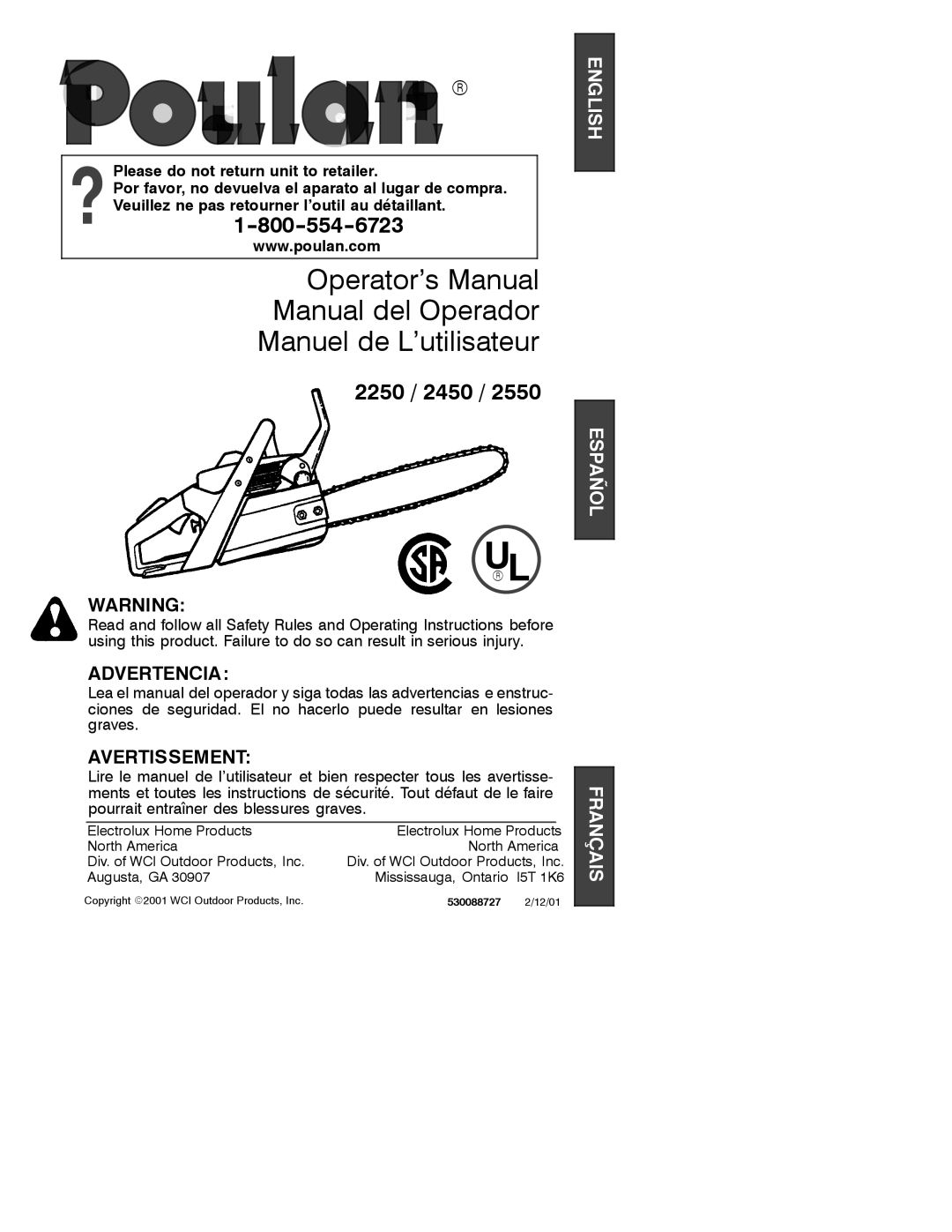 Poulan 2001-02 manual 2250 / 2450 