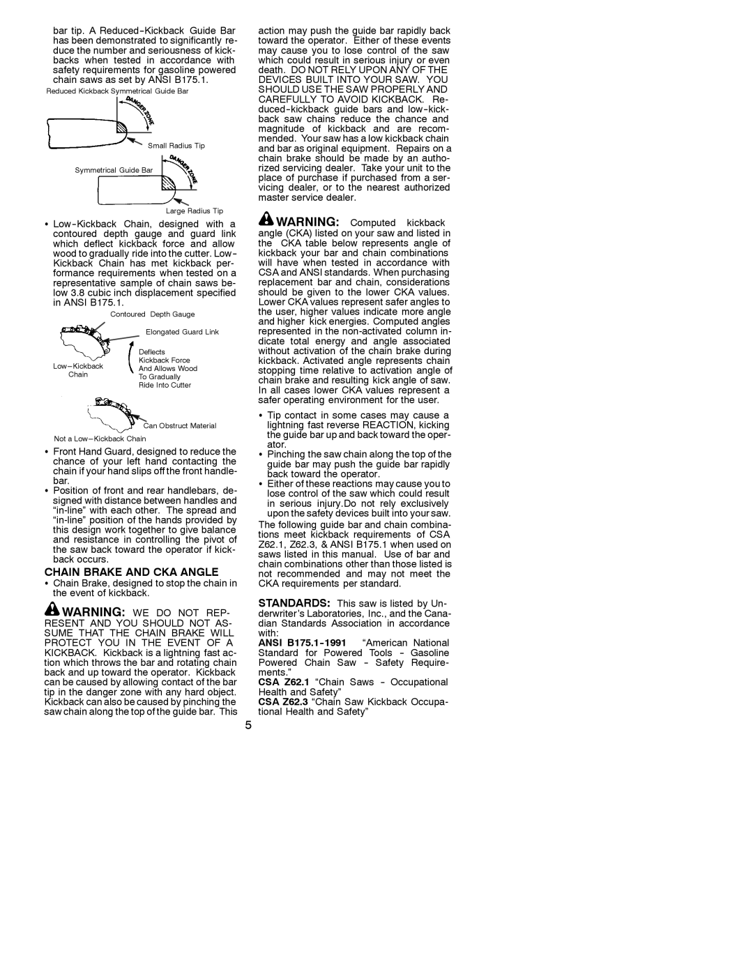 Poulan 2001-02 manual Chain Brake and CKA Angle 