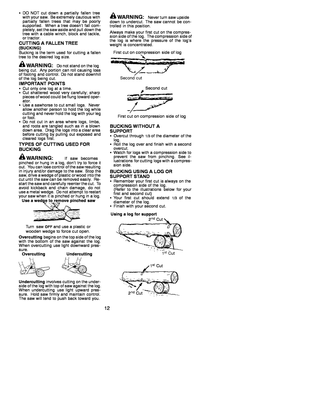 Poulan 2001-07 Cutting A Fallen Tree, Important Points, Types Of Cutting Used For Bucking, Bucking Without A Support 