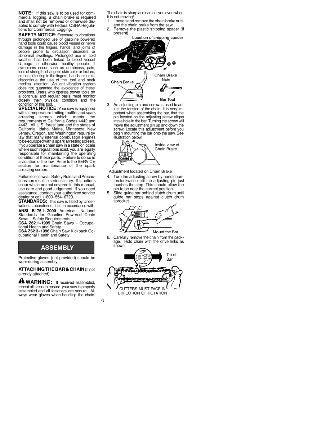 Poulan 2050WT instruction manual Attachingthe BAR & CHAINIf not, Cha in Brake Nuts Bar Tool 