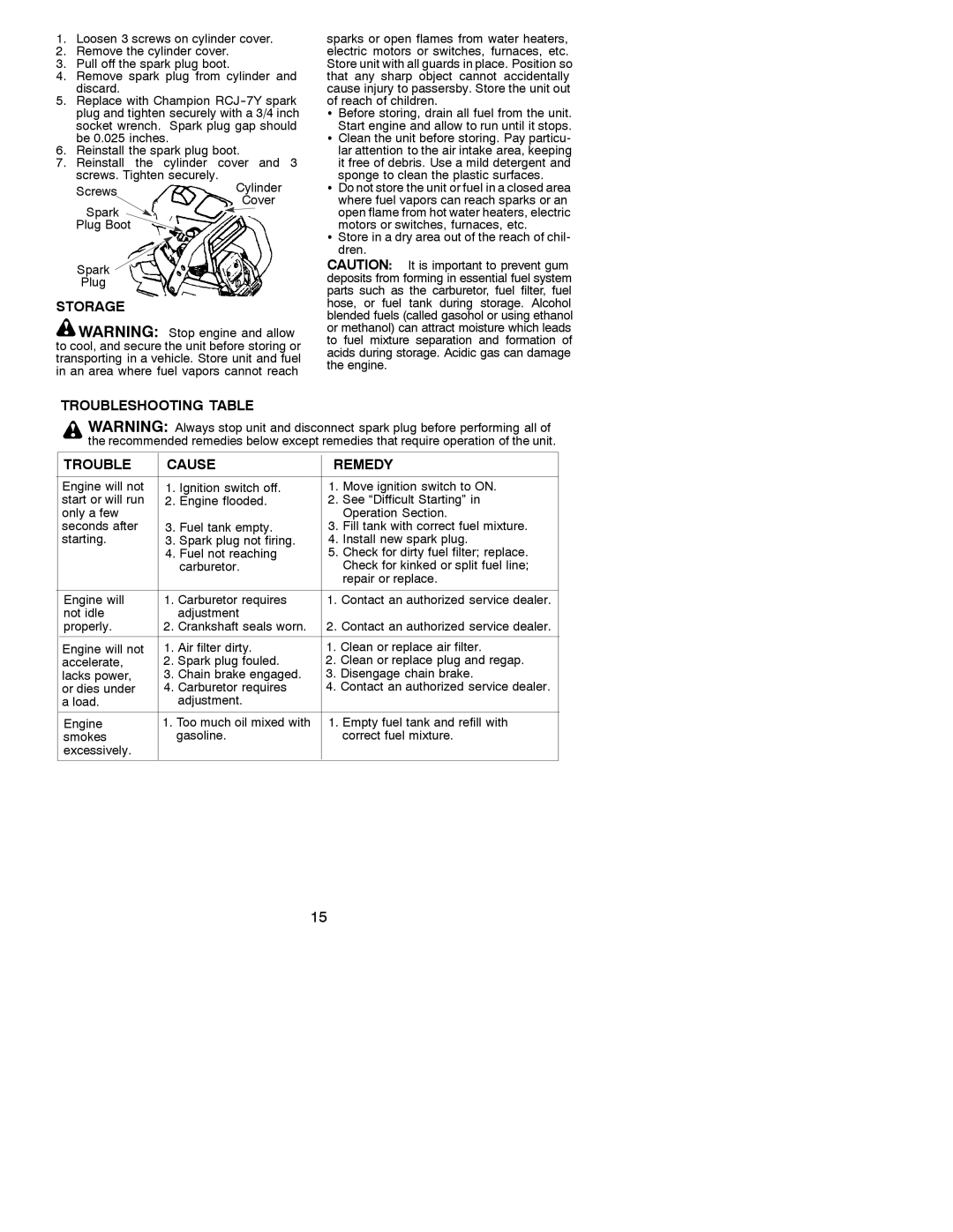 Poulan 1950, 2055 instruction manual Storage, Store in a dry area out of the reach of chil- dren 