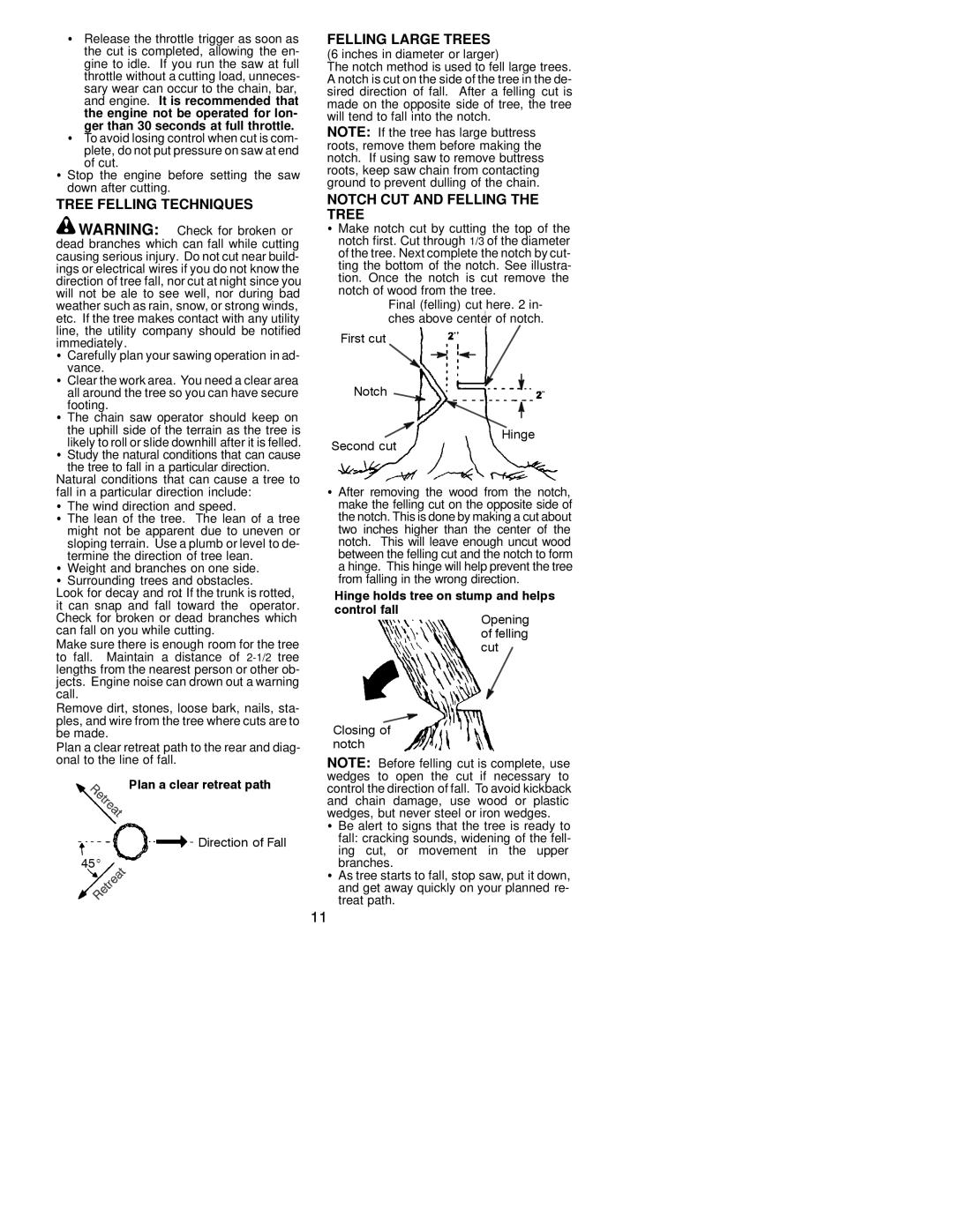 Poulan 2075, 2050, 1975, 2055, 1950, 2175, 2375 Tree Felling Techniques Felling Large Trees, Notch CUT and Felling the Tree 