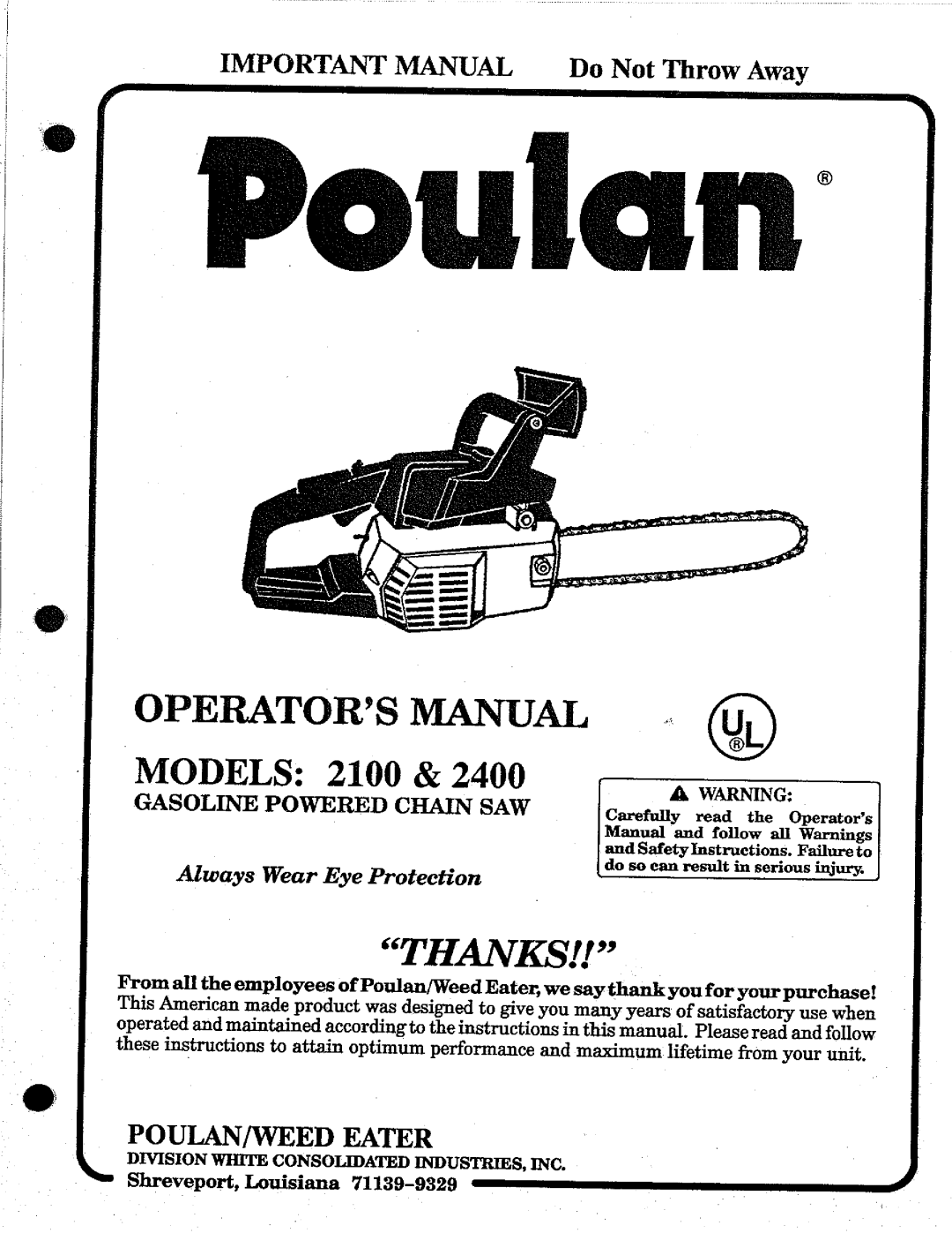 Poulan 2400, 2100 manual 