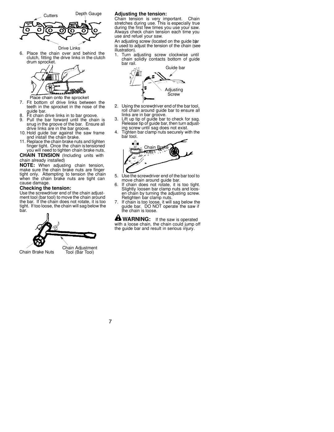 Poulan 220 LE, 260 LE instruction manual Checking the tension, Adjusting the tension 