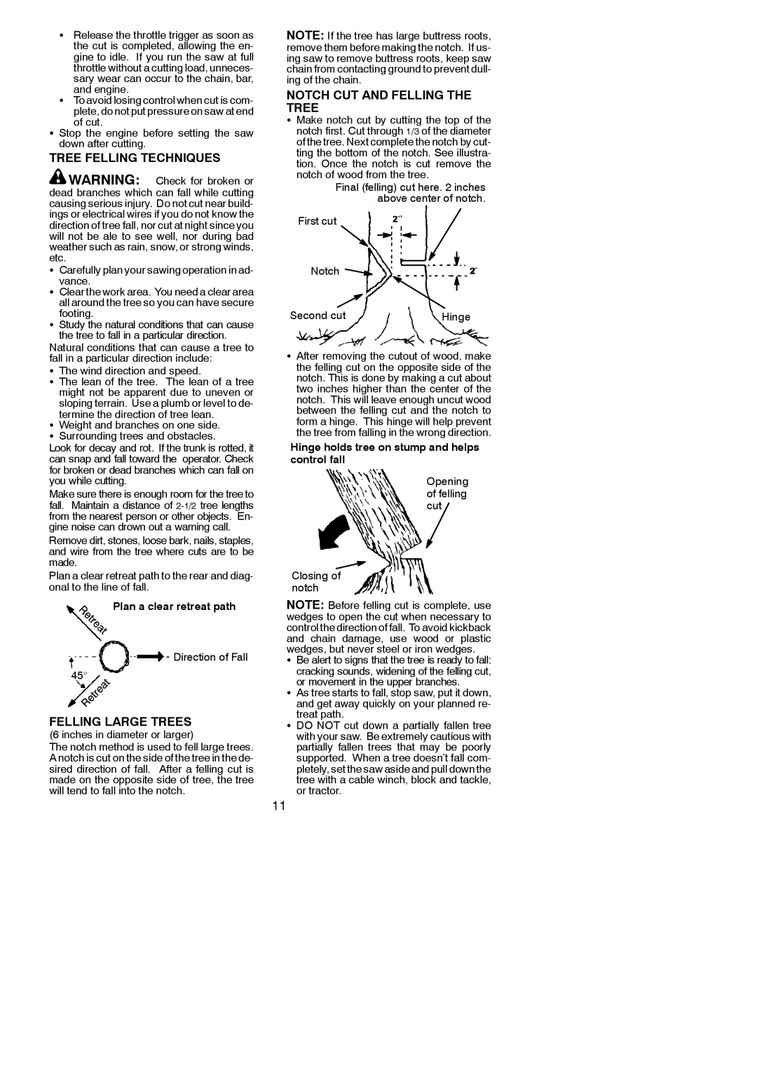 Poulan 220 Tree Felling Techniques, Felling Large Trees, Notch CUT and Felling the Tree, Direction of Fall 