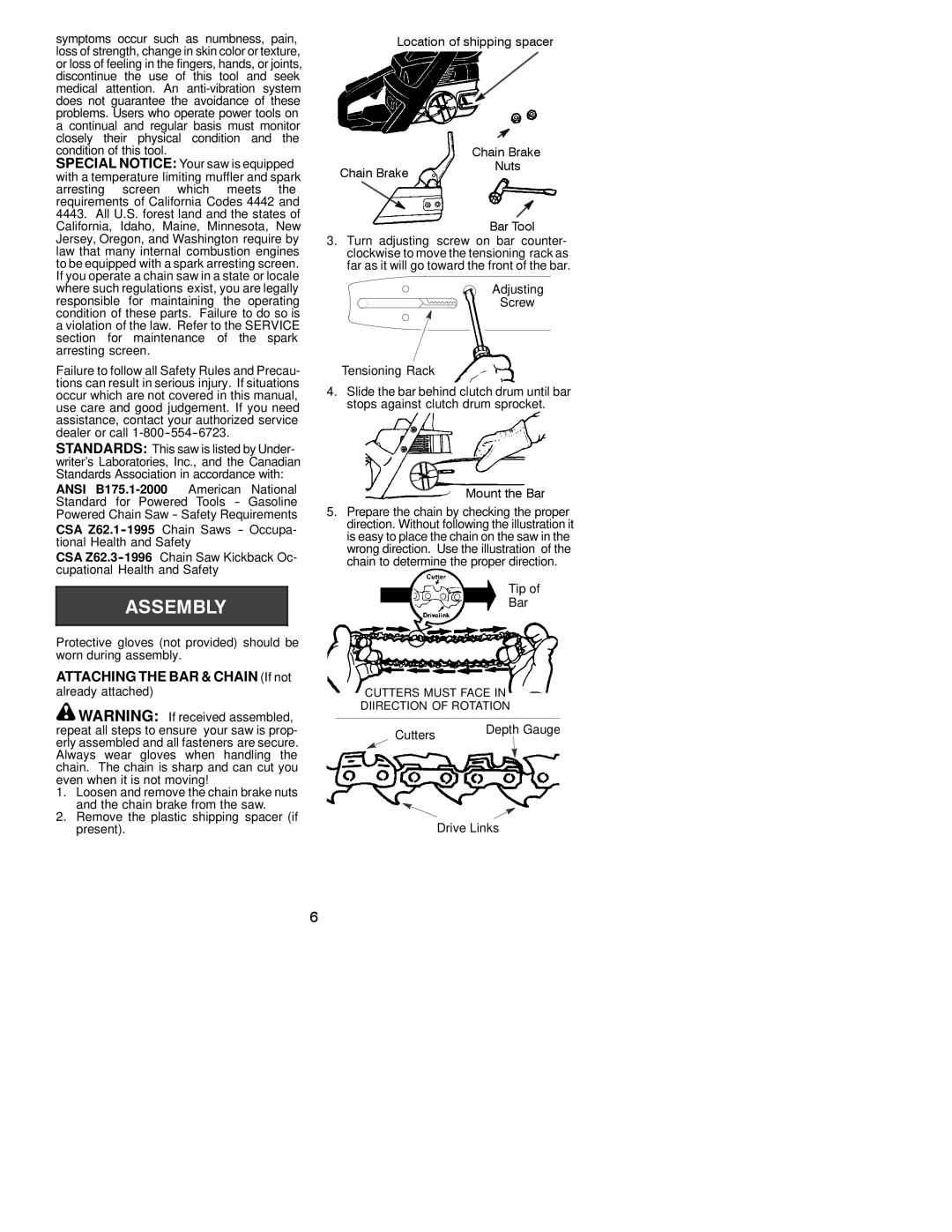 Poulan 221 LE instruction manual Attaching the BAR & Chain If not, Tip Bar, Cutters Depth Gauge Drive Links 