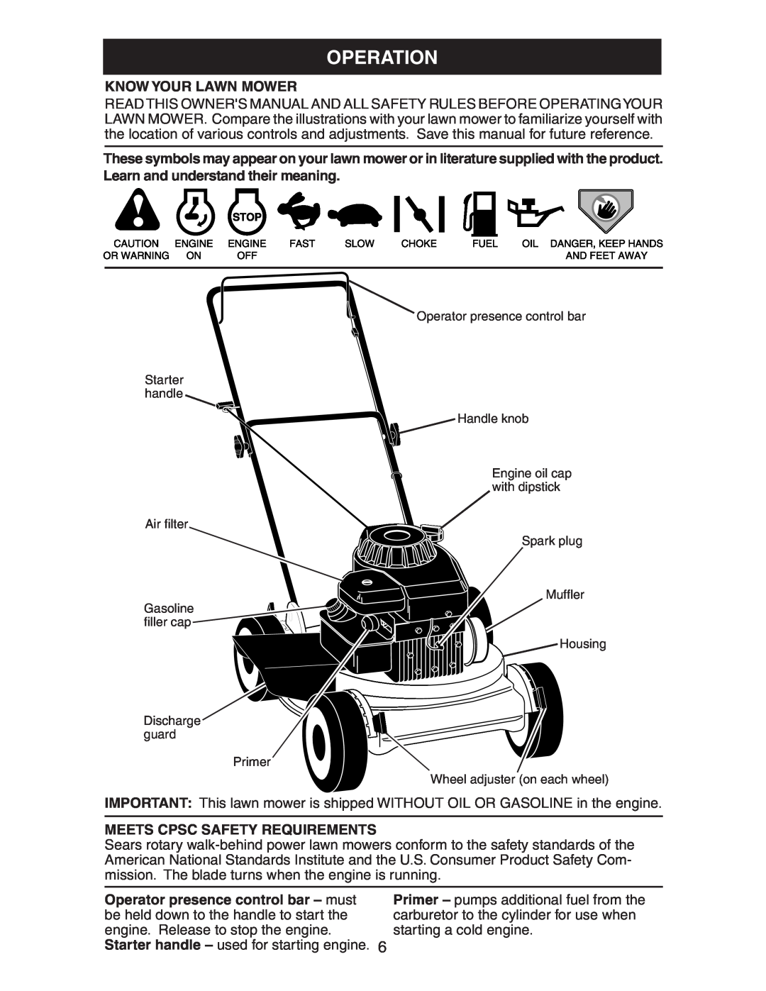 Poulan 224110X92E0, 225114X92E0, 2005-04 manual Operation, Know Your Lawn Mower, Meets Cpsc Safety Requirements 
