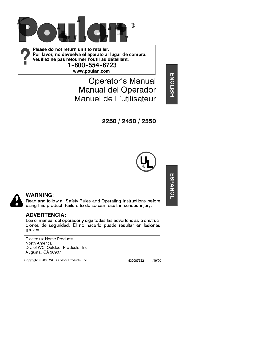 Poulan 2250, 2450, 2550 operating instructions 2250 / 2450 