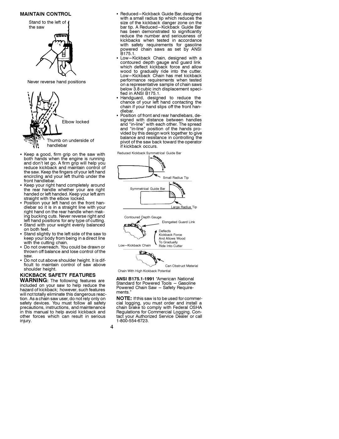 Poulan 2250, 2450, 2550 operating instructions Maintain Control 