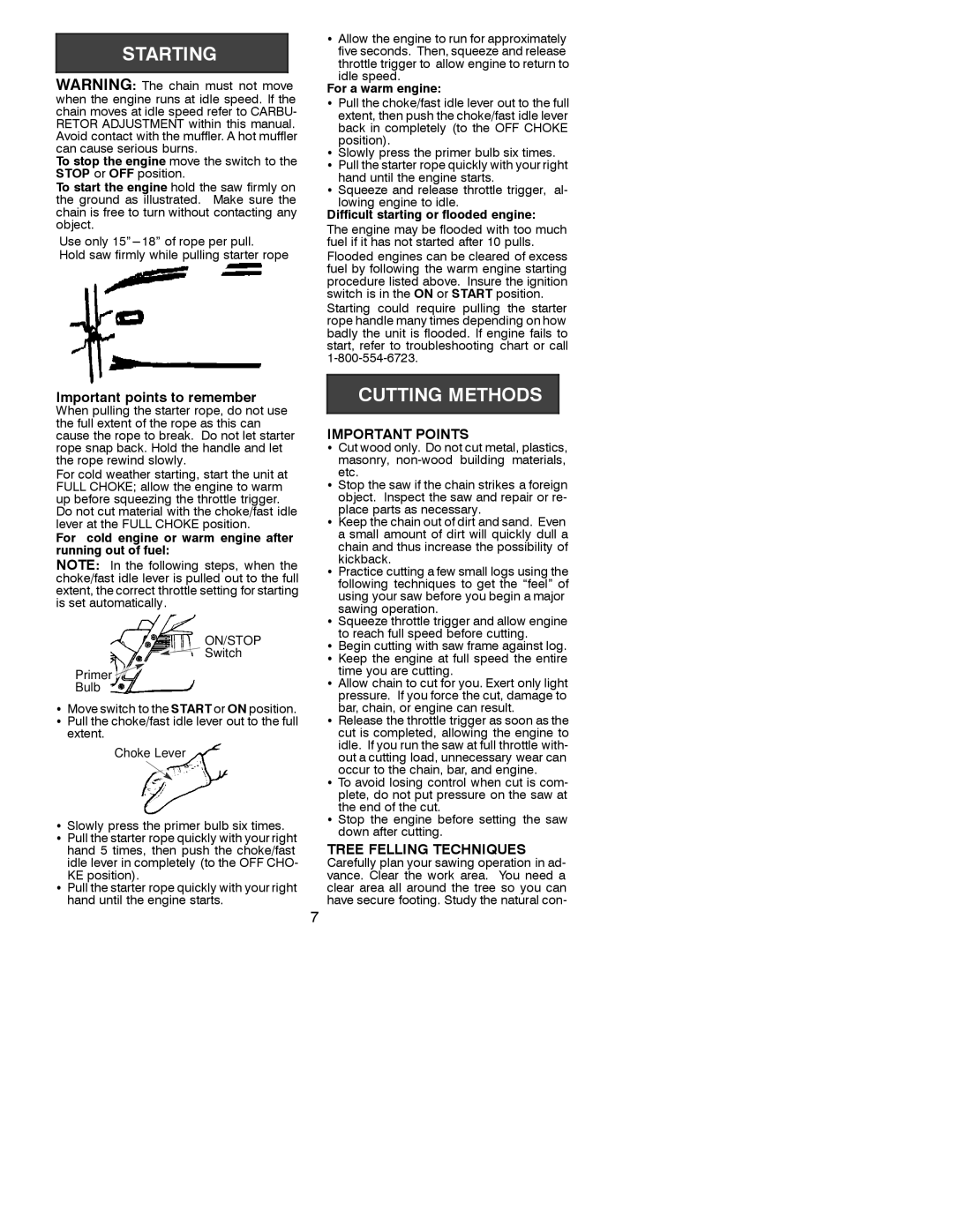 Poulan 2250, 2450, 2550 operating instructions Important points to remember, Important Points, Tree Felling Techniques 