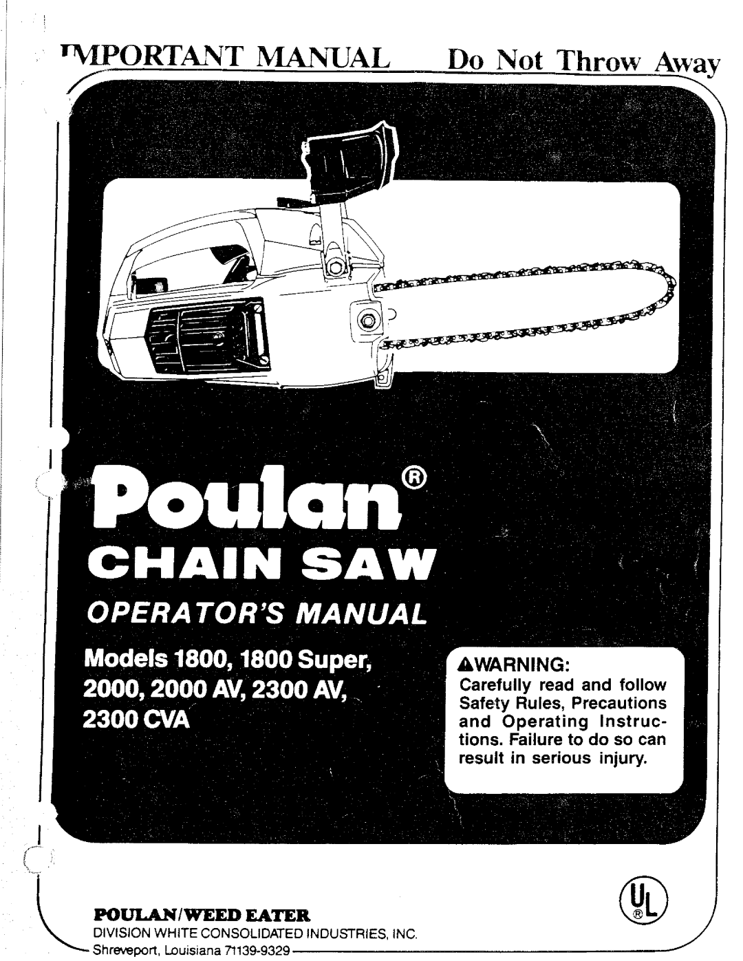 Poulan 1800 SUPER, 2300 AV manual 