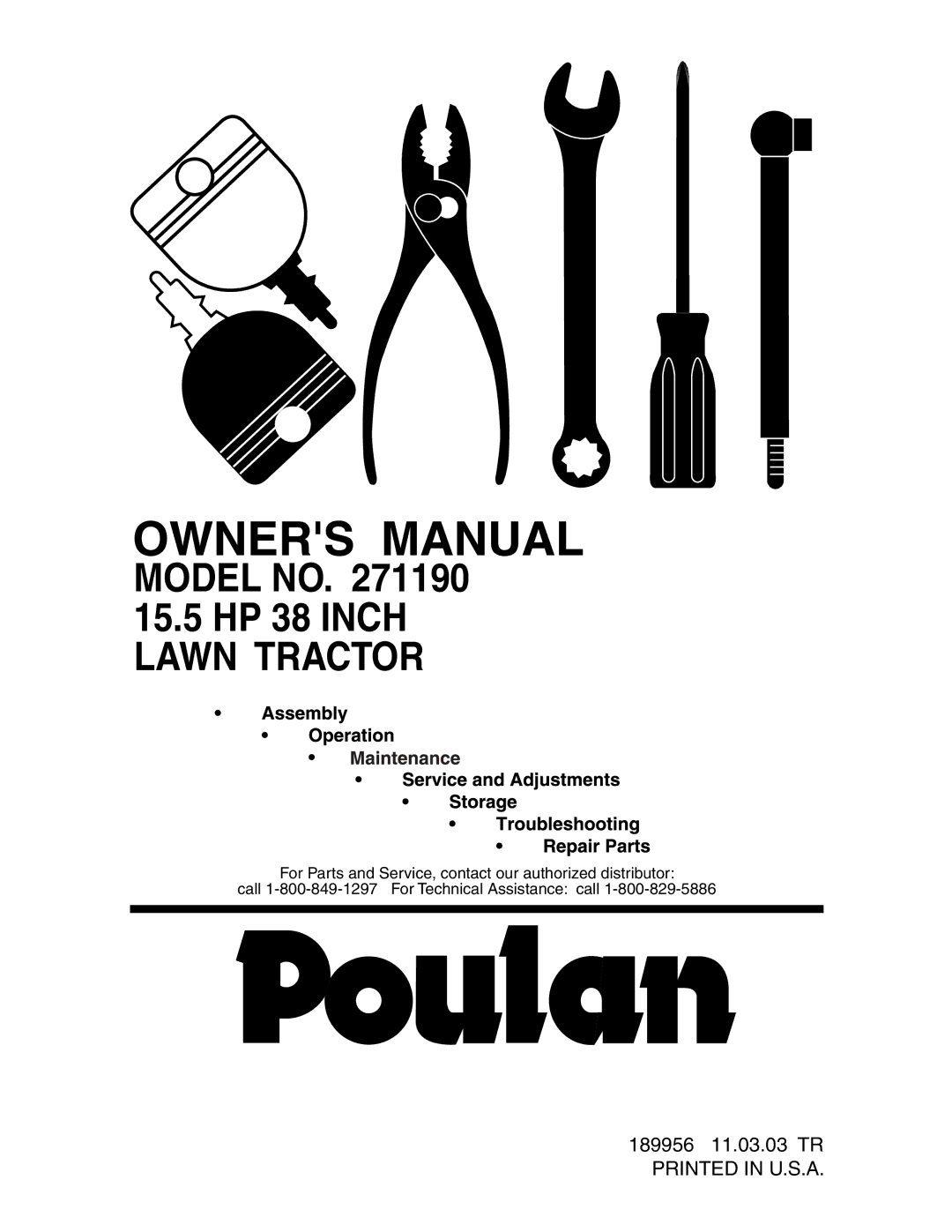 Poulan 189956, 271190 manual Model no 