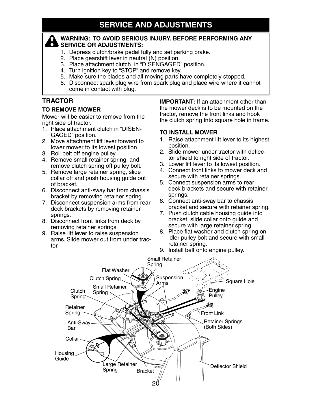 Poulan 271190, 189956 manual To Remove Mower, To Install Mower 