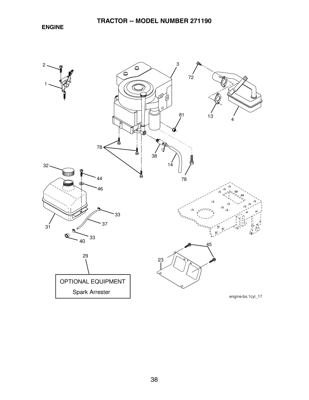 Poulan 271190, 189956 manual Engine Optional Equipment 