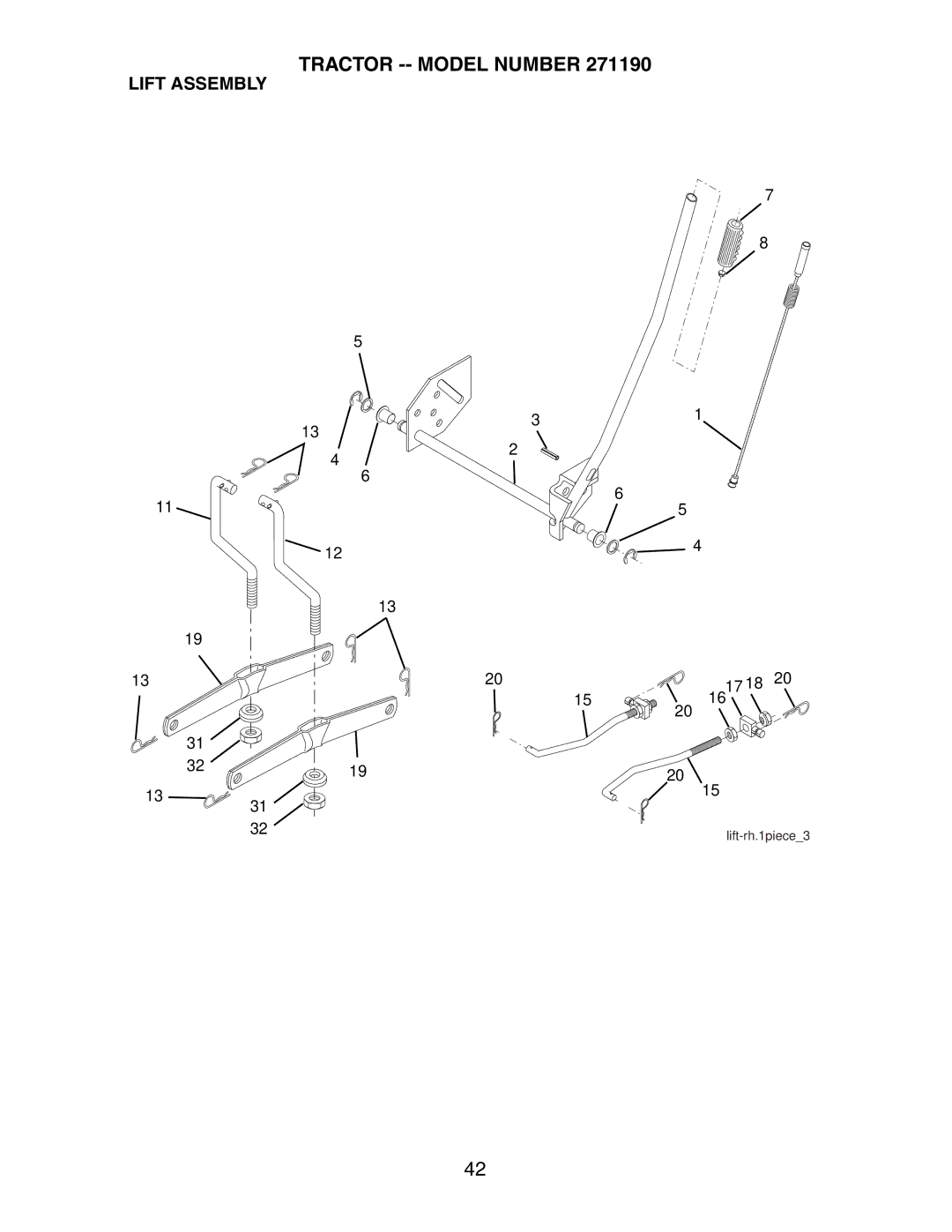 Poulan 271190, 189956 manual Lift Assembly 