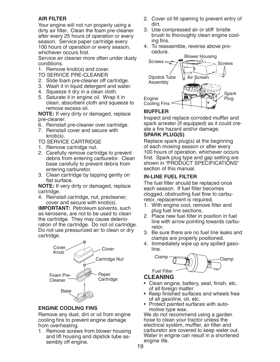 Poulan 271490 manual Cleaning 