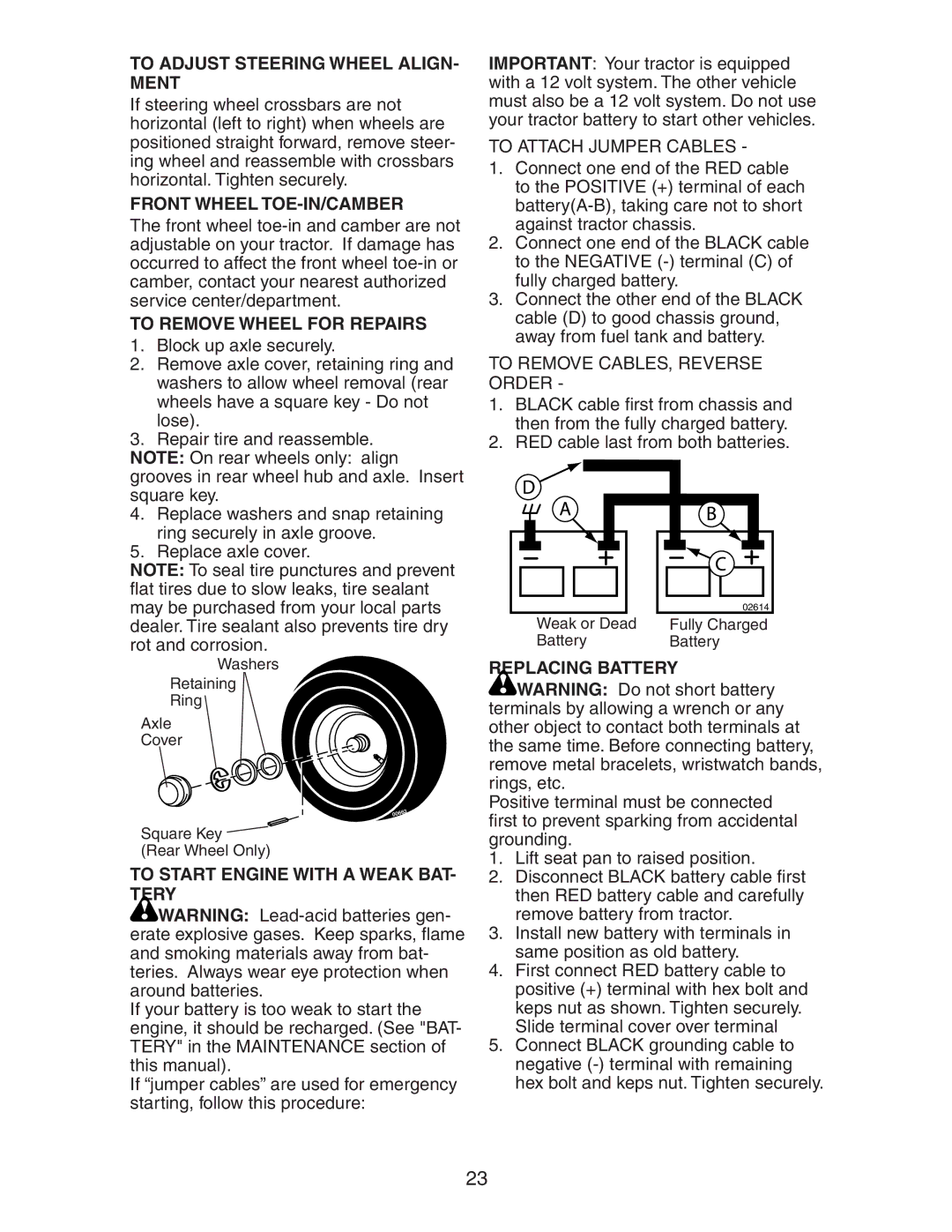 Poulan 271490 manual To Adjust Steering Wheel ALIGN- Ment, Front Wheel TOE-IN/CAMBER, To Remove Wheel for Repairs 