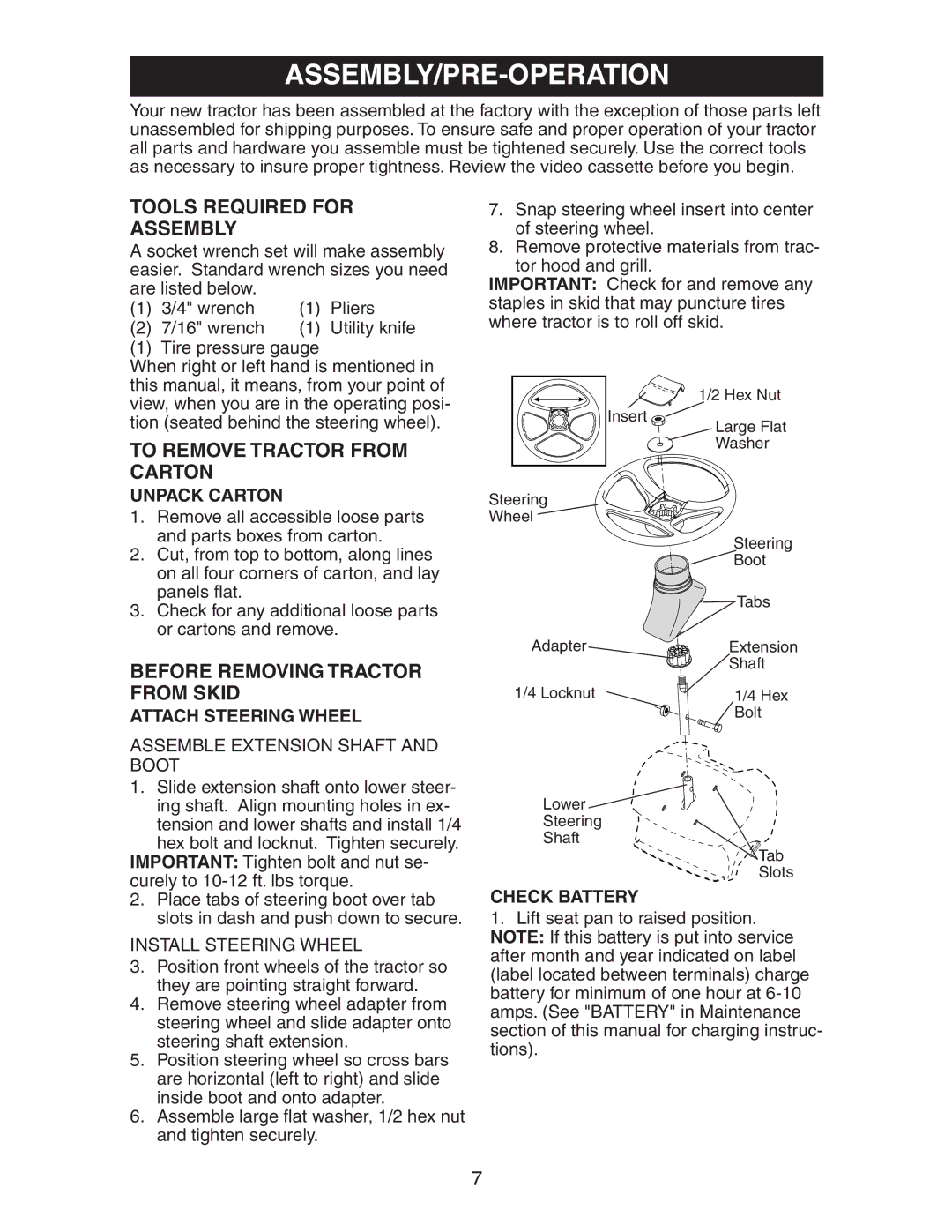 Poulan 271490 manual Tools Required for Assembly, To Remove Tractor from Carton, Before Removing Tractor from Skid 