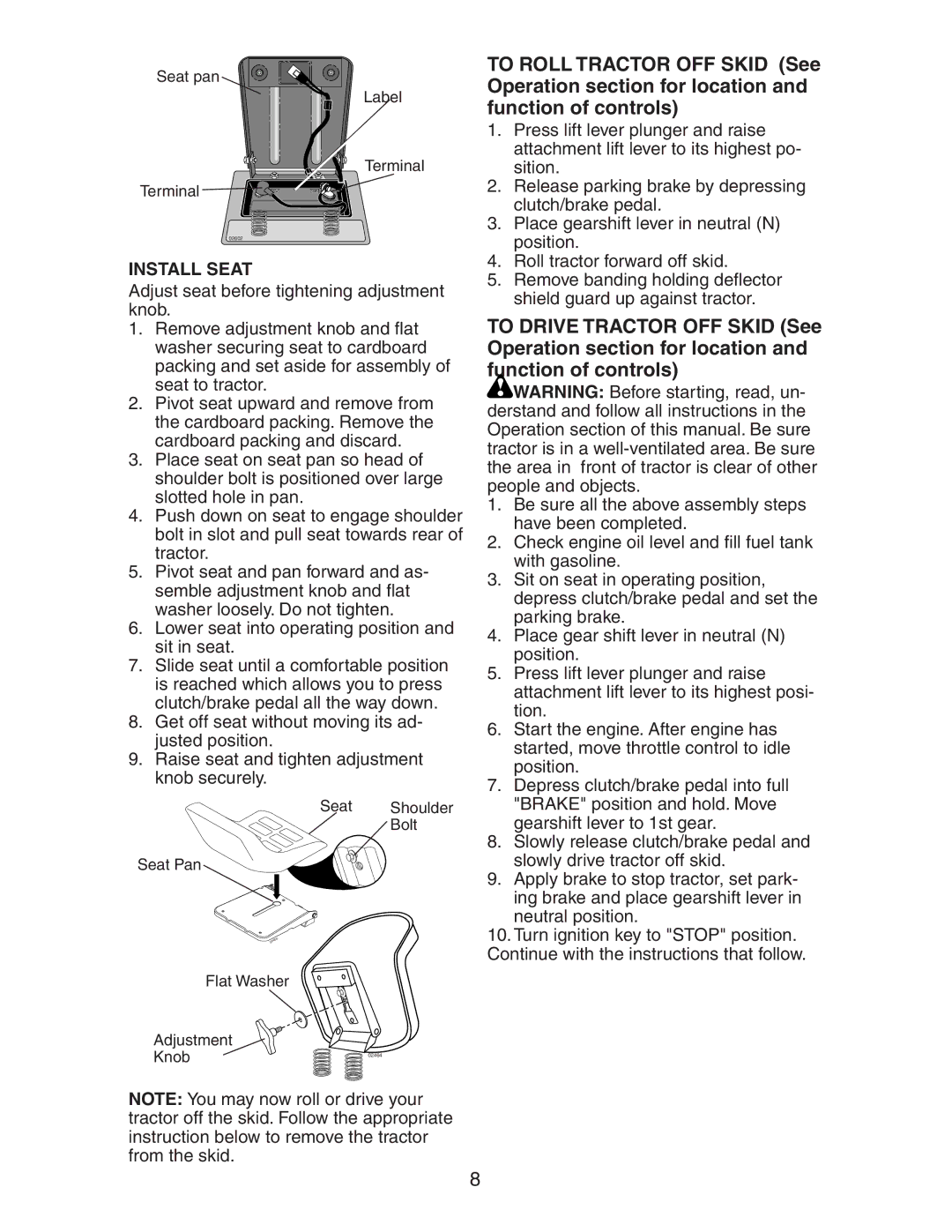 Poulan 271490 manual Install Seat 