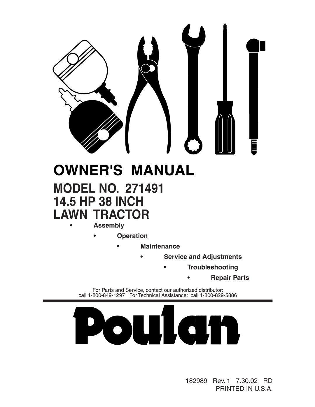 Poulan 271491 manual Model no 