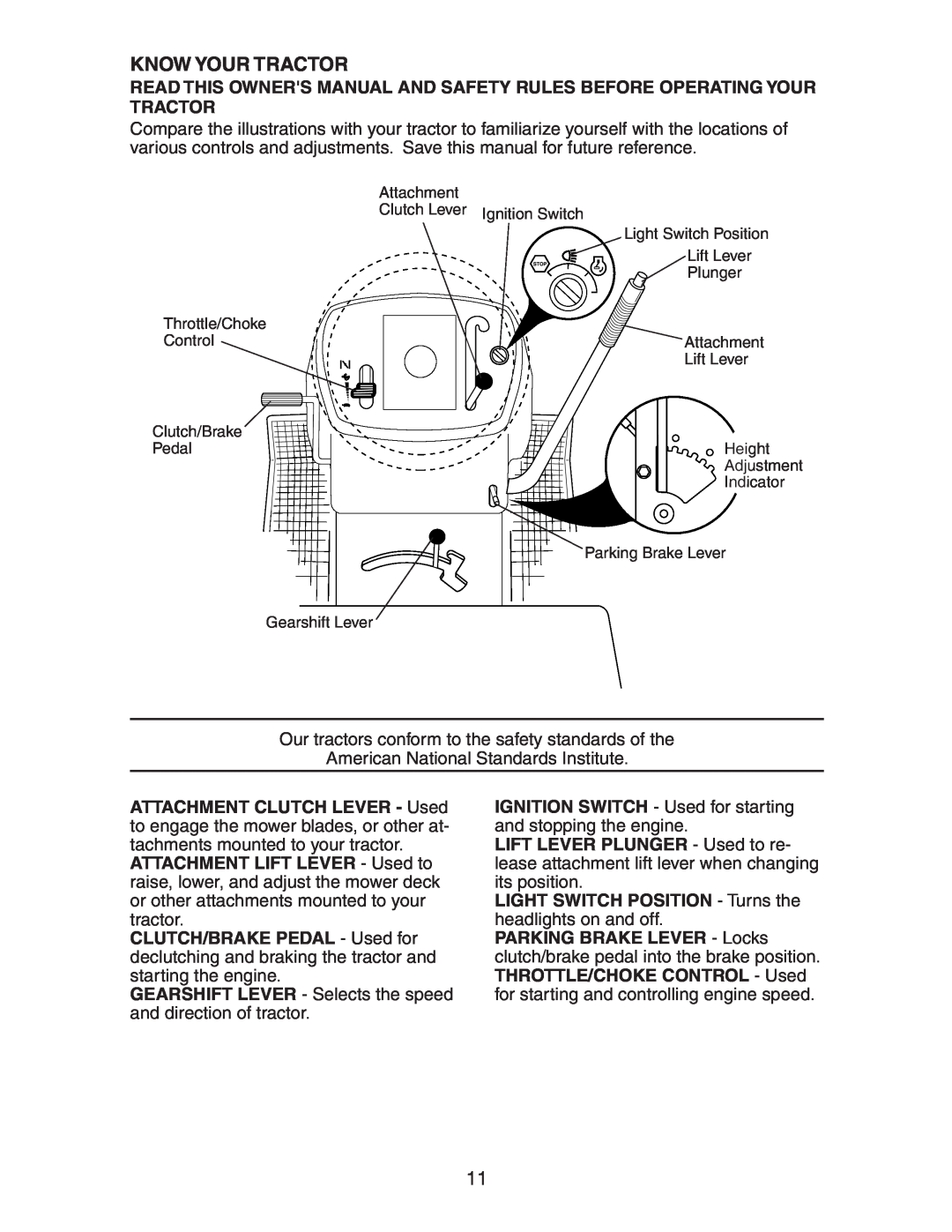 Poulan 271491 manual Know Your Tractor, LIGHT SWITCH POSITION - Turns the headlights on and off 